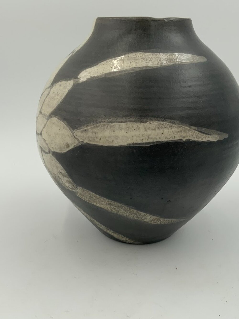 Signed Original Black Stoneware Vase with White Florals - Picture 9 of 9
